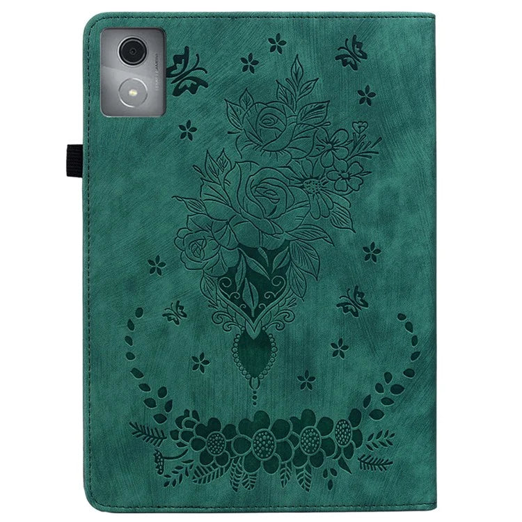 For Lenovo Tab K11 Plus Protective Case Rose Flower Imprint Card Slot Leather Cover