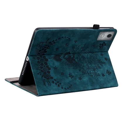 For Lenovo Tab K11 Plus Protective Case Rose Flower Imprint Card Slot Leather Cover