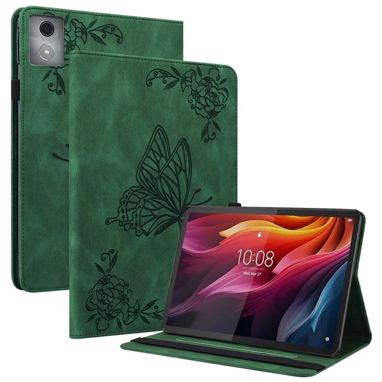 For Lenovo Tab K11 Plus Case Butterfly Flower Imprint PU Leather Tablet Cover with Card Slots