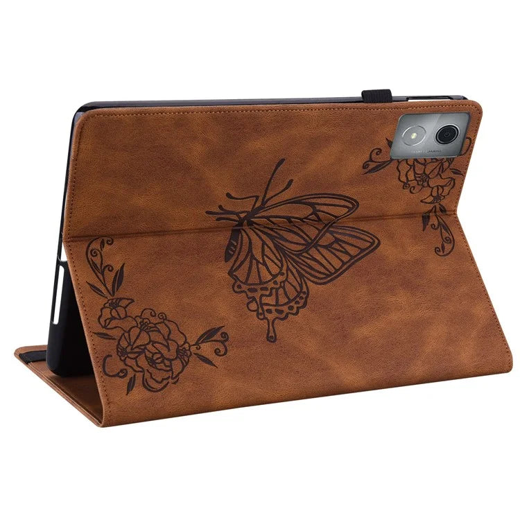 For Lenovo Tab K11 Plus Case Butterfly Flower Imprint PU Leather Tablet Cover with Card Slots
