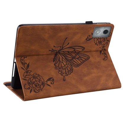 For Lenovo Tab K11 Plus Case Butterfly Flower Imprint PU Leather Tablet Cover with Card Slots