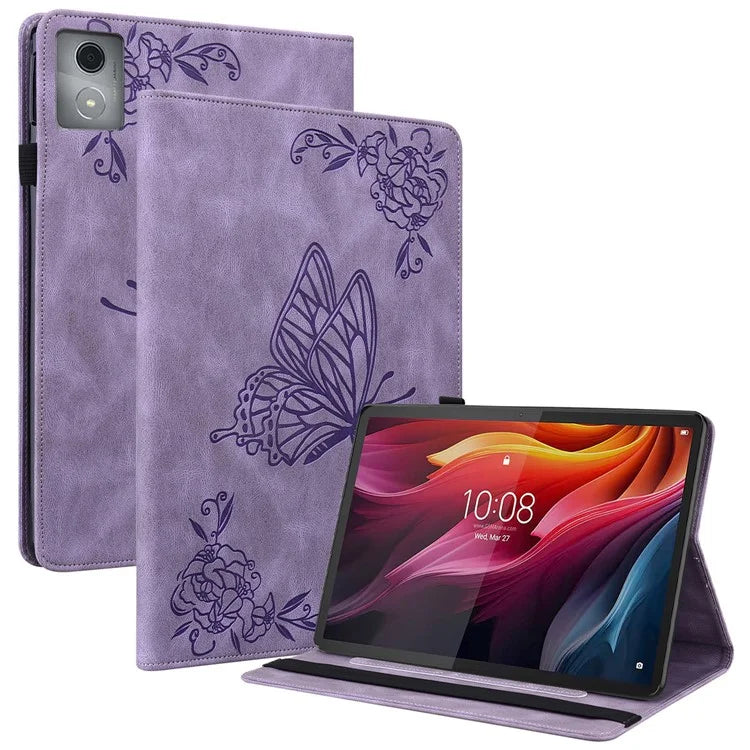 For Lenovo Tab K11 Plus Case Butterfly Flower Imprint PU Leather Tablet Cover with Card Slots
