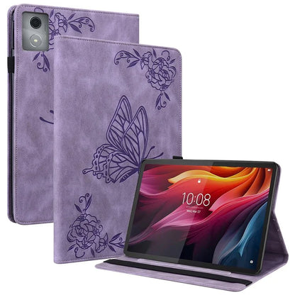 For Lenovo Tab K11 Plus Case Butterfly Flower Imprint PU Leather Tablet Cover with Card Slots
