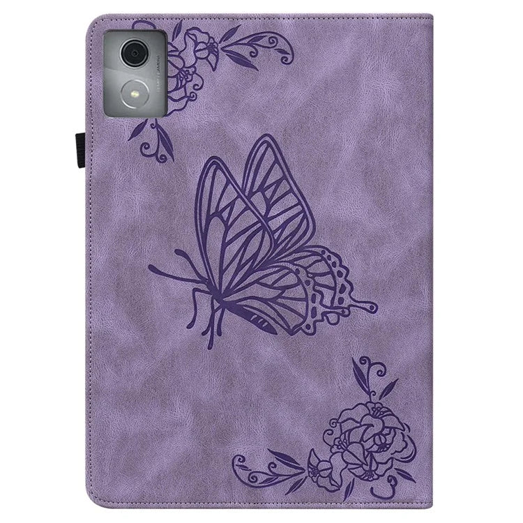 For Lenovo Tab K11 Plus Case Butterfly Flower Imprint PU Leather Tablet Cover with Card Slots