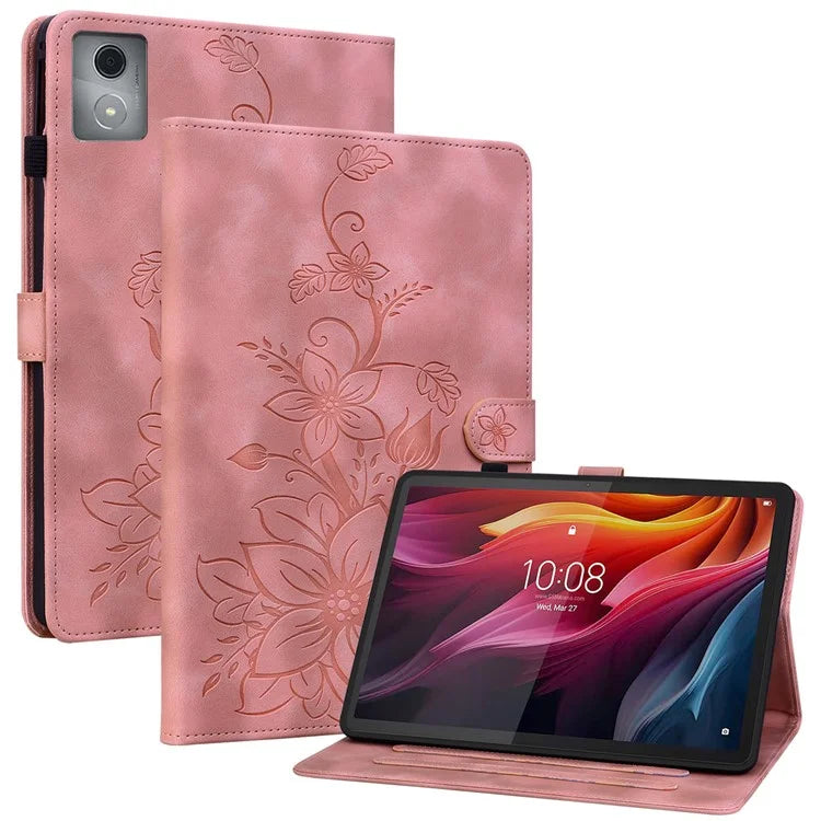 For Lenovo Tab K11 Plus Case Lily Flower Imprint Card Slots Leather Tablet Cover