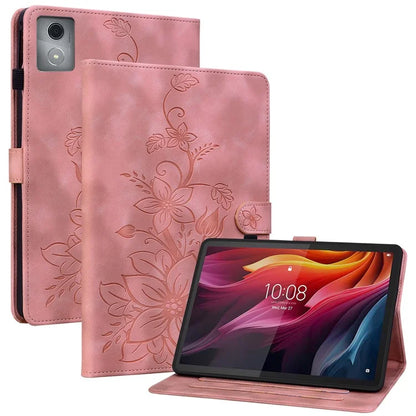 For Lenovo Tab K11 Plus Case Lily Flower Imprint Card Slots Leather Tablet Cover