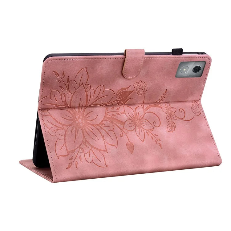 For Lenovo Tab K11 Plus Case Lily Flower Imprint Card Slots Leather Tablet Cover