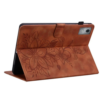 For Lenovo Tab K11 Plus Case Lily Flower Imprint Card Slots Leather Tablet Cover