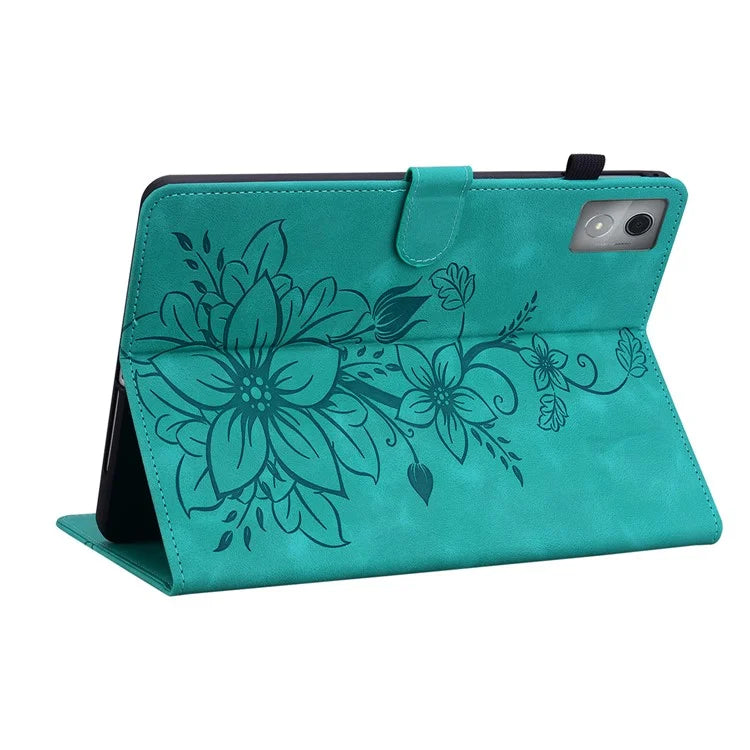 For Lenovo Tab K11 Plus Case Lily Flower Imprint Card Slots Leather Tablet Cover