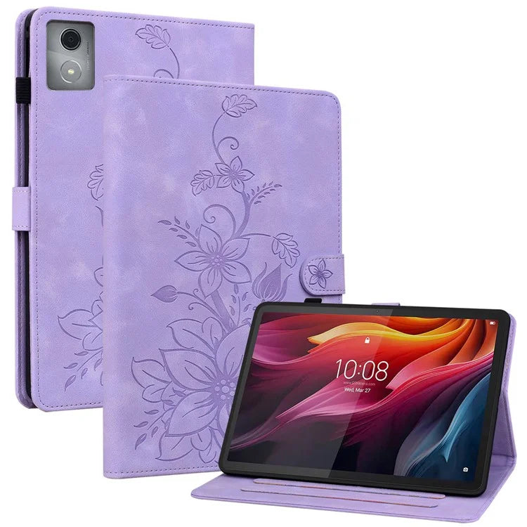 For Lenovo Tab K11 Plus Case Lily Flower Imprint Card Slots Leather Tablet Cover