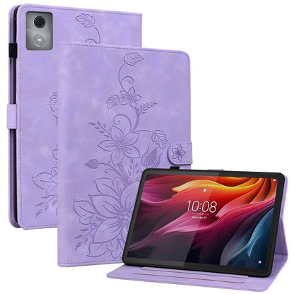 For Lenovo Tab K11 Plus Case Lily Flower Imprint Card Slots Leather Tablet Cover
