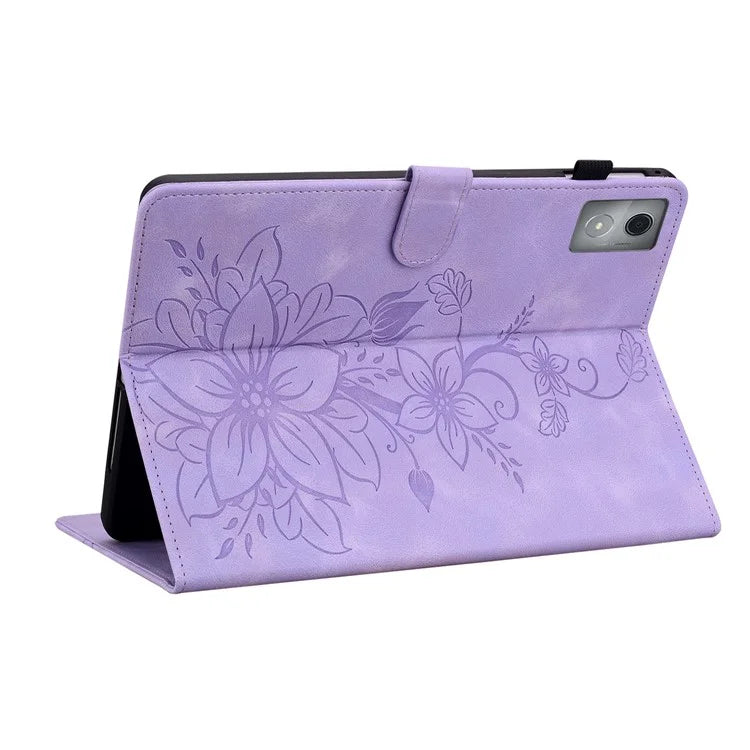 For Lenovo Tab K11 Plus Case Lily Flower Imprint Card Slots Leather Tablet Cover