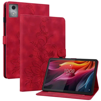 For Lenovo Tab K11 Plus Case Lily Flower Imprint Card Slots Leather Tablet Cover