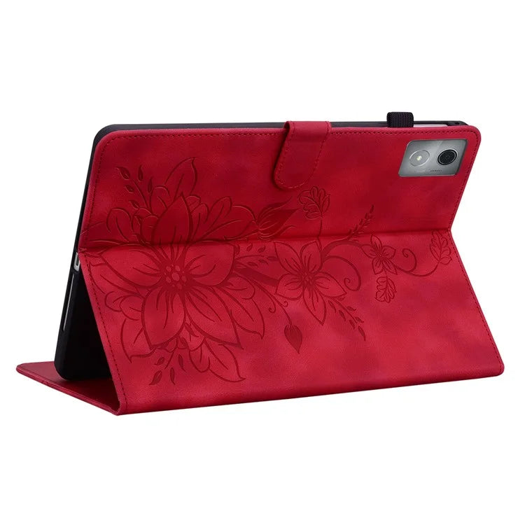 For Lenovo Tab K11 Plus Case Lily Flower Imprint Card Slots Leather Tablet Cover