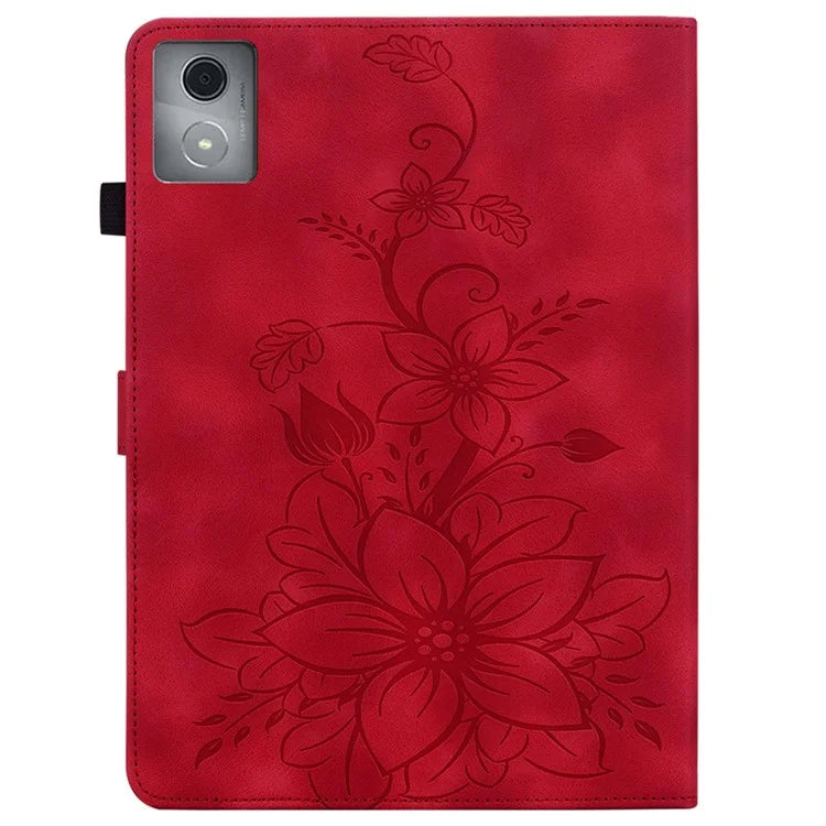 For Lenovo Tab K11 Plus Case Lily Flower Imprint Card Slots Leather Tablet Cover
