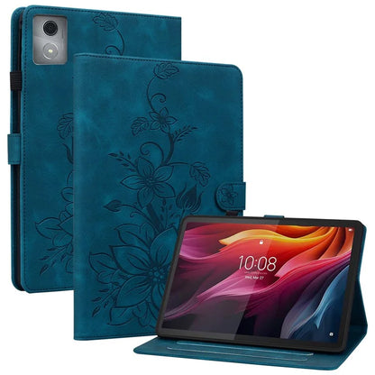 For Lenovo Tab K11 Plus Case Lily Flower Imprint Card Slots Leather Tablet Cover