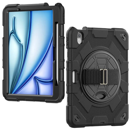 For iPad Air 11 (2024) Case Kickstand Hand Strap PC+Silicone Tablet Cover with Shoulder Strap