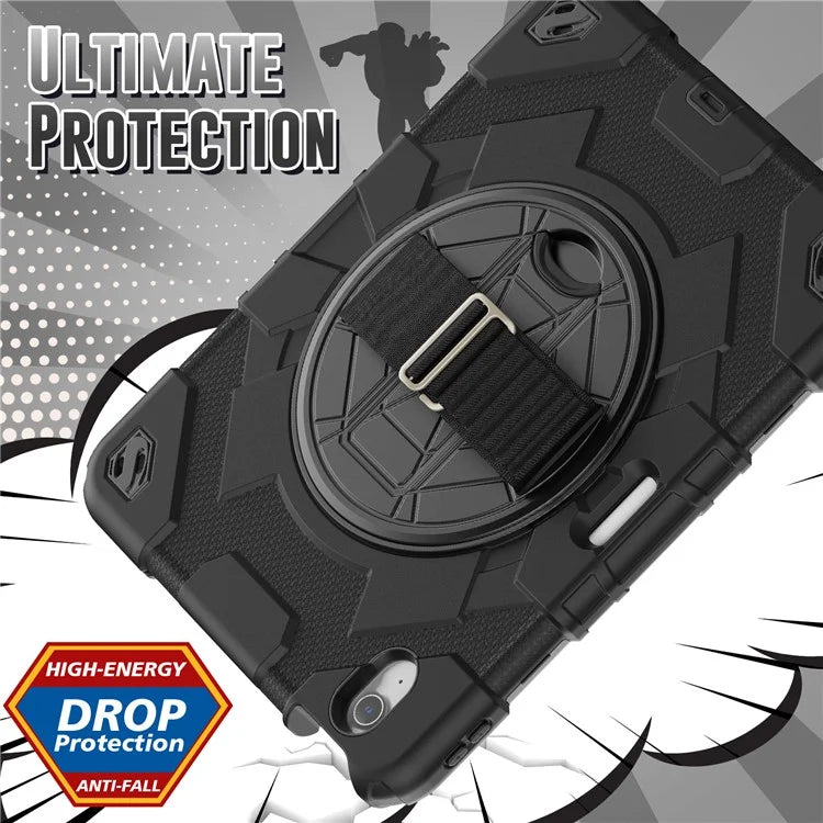 For iPad Air 11 (2024) Case Kickstand Hand Strap PC+Silicone Tablet Cover with Shoulder Strap