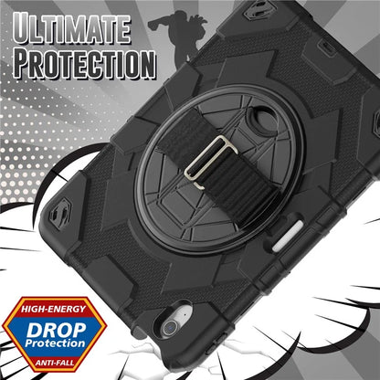 For iPad Air 11 (2024) Case Kickstand Hand Strap PC+Silicone Tablet Cover with Shoulder Strap