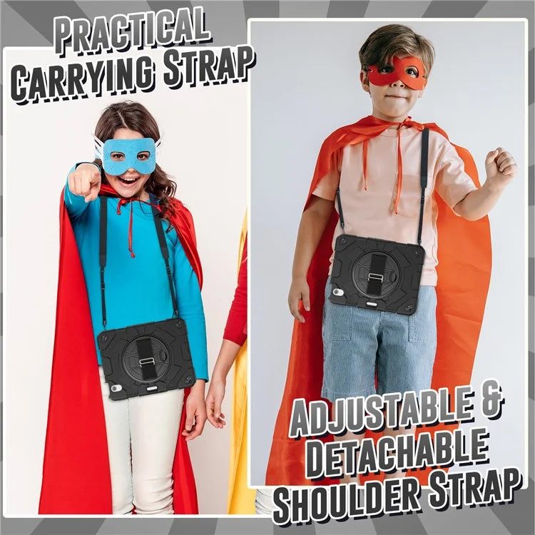 For iPad Air 11 (2024) Case Kickstand Hand Strap PC+Silicone Tablet Cover with Shoulder Strap