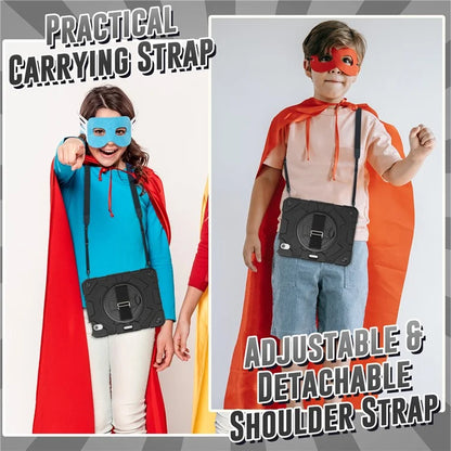 For iPad Air 11 (2024) Case Kickstand Hand Strap PC+Silicone Tablet Cover with Shoulder Strap