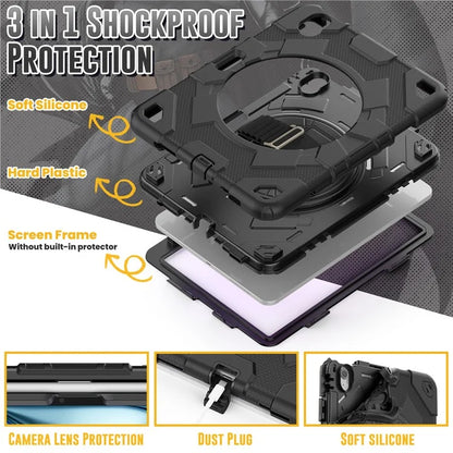 For iPad Air 11 (2024) Case Kickstand Hand Strap PC+Silicone Tablet Cover with Shoulder Strap