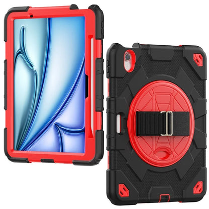 For iPad Air 11 (2024) Case Kickstand Hand Strap PC+Silicone Tablet Cover with Shoulder Strap