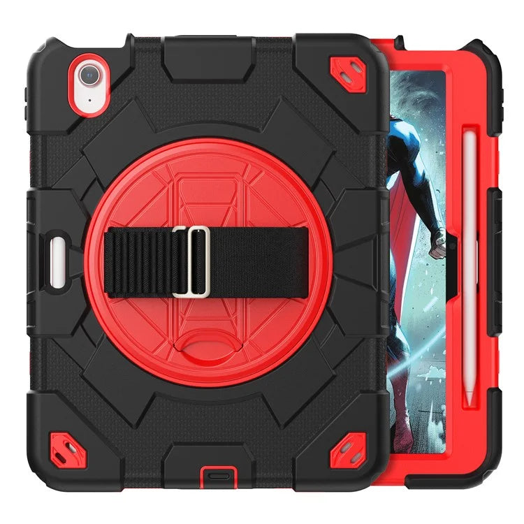 For iPad Air 11 (2024) Case Kickstand Hand Strap PC+Silicone Tablet Cover with Shoulder Strap