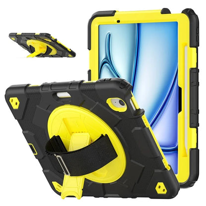 For iPad Air 11 (2024) Case Kickstand Hand Strap PC+Silicone Tablet Cover with Shoulder Strap