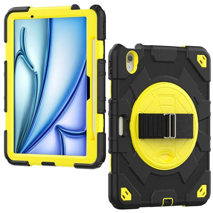 For iPad Air 11 (2024) Case Kickstand Hand Strap PC+Silicone Tablet Cover with Shoulder Strap