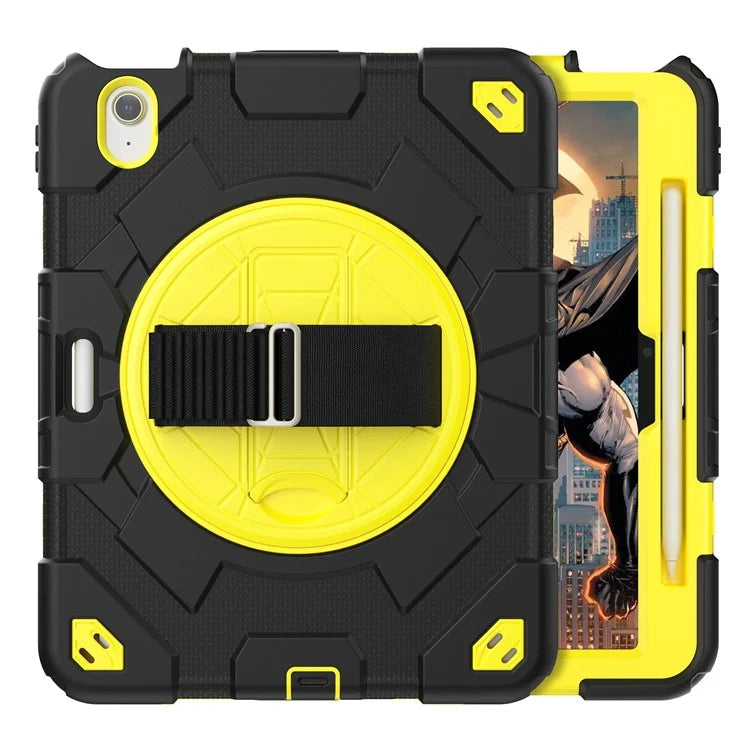 For iPad Air 11 (2024) Case Kickstand Hand Strap PC+Silicone Tablet Cover with Shoulder Strap