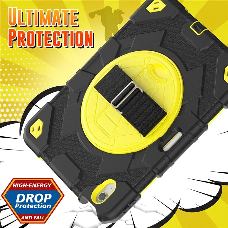 For iPad Air 11 (2024) Case Kickstand Hand Strap PC+Silicone Tablet Cover with Shoulder Strap