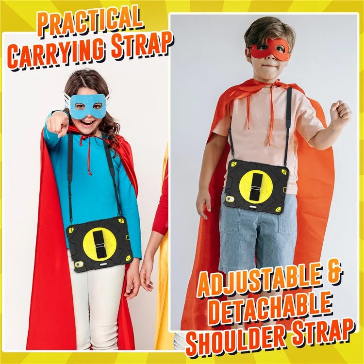 For iPad Air 11 (2024) Case Kickstand Hand Strap PC+Silicone Tablet Cover with Shoulder Strap