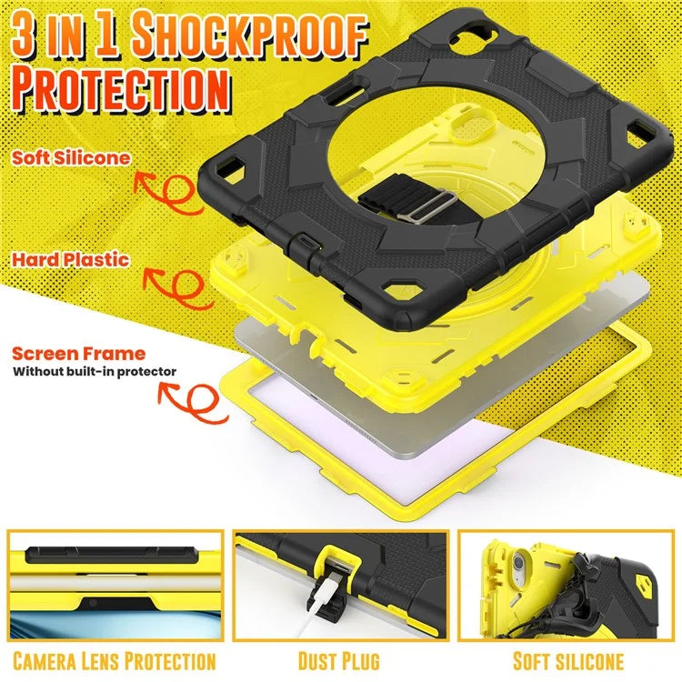 For iPad Air 11 (2024) Case Kickstand Hand Strap PC+Silicone Tablet Cover with Shoulder Strap