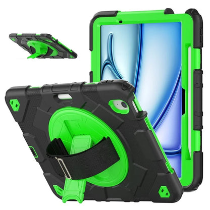 For iPad Air 11 (2024) Case Kickstand Hand Strap PC+Silicone Tablet Cover with Shoulder Strap