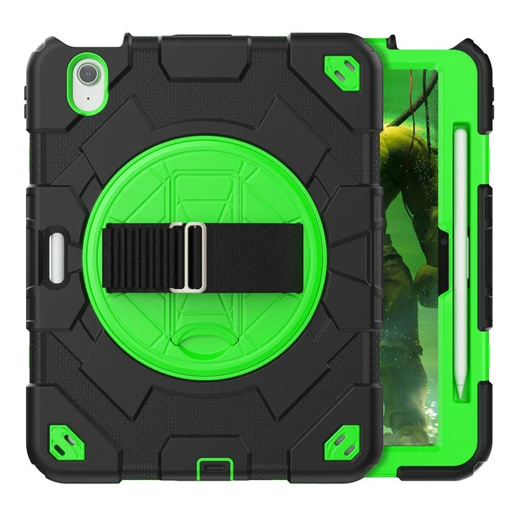 For iPad Air 11 (2024) Case Kickstand Hand Strap PC+Silicone Tablet Cover with Shoulder Strap