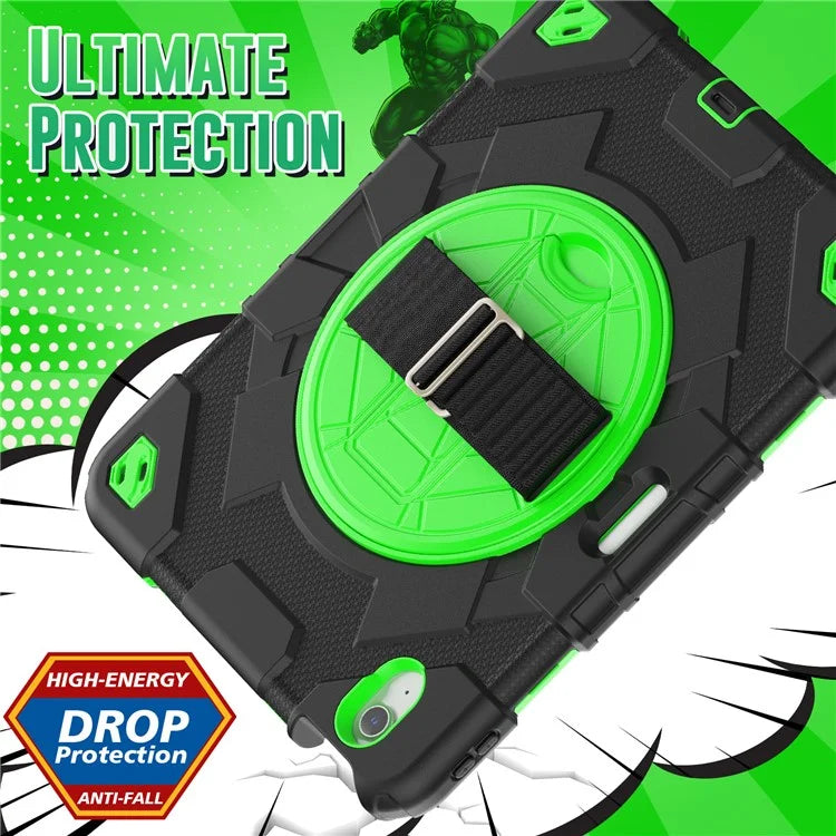 For iPad Air 11 (2024) Case Kickstand Hand Strap PC+Silicone Tablet Cover with Shoulder Strap