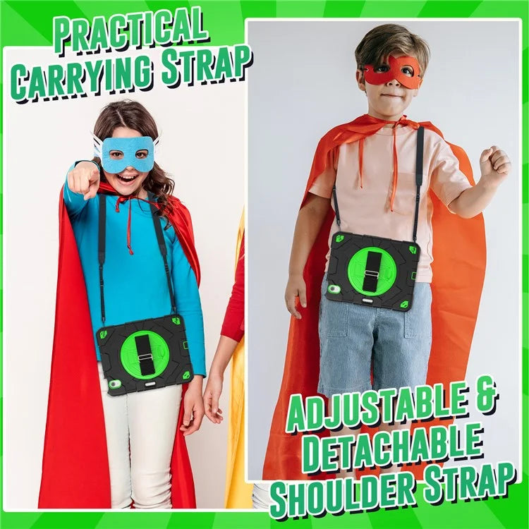 For iPad Air 11 (2024) Case Kickstand Hand Strap PC+Silicone Tablet Cover with Shoulder Strap