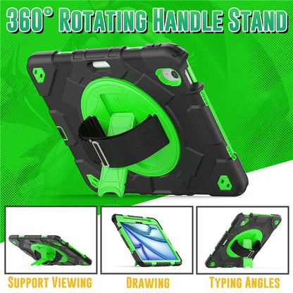 For iPad Air 11 (2024) Case Kickstand Hand Strap PC+Silicone Tablet Cover with Shoulder Strap