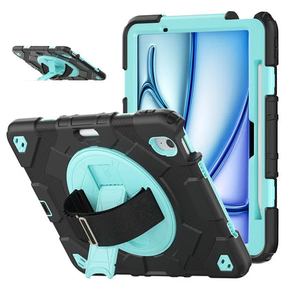 For iPad Air 11 (2024) Case Kickstand Hand Strap PC+Silicone Tablet Cover with Shoulder Strap