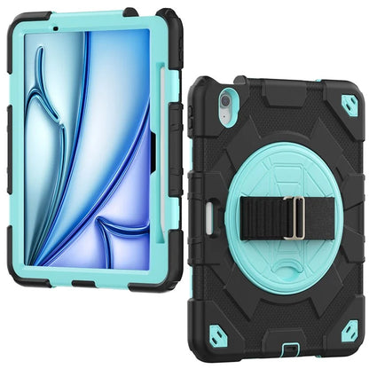 For iPad Air 11 (2024) Case Kickstand Hand Strap PC+Silicone Tablet Cover with Shoulder Strap