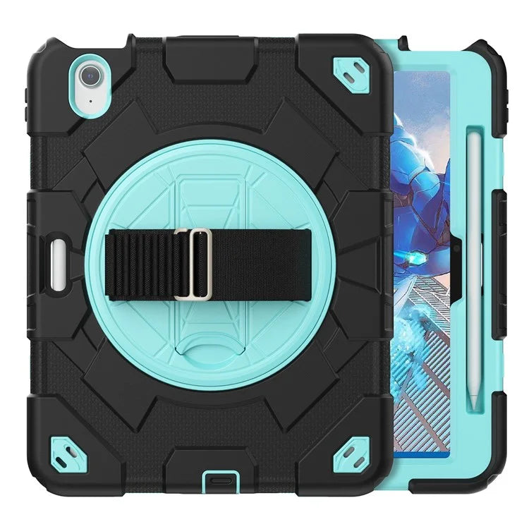 For iPad Air 11 (2024) Case Kickstand Hand Strap PC+Silicone Tablet Cover with Shoulder Strap