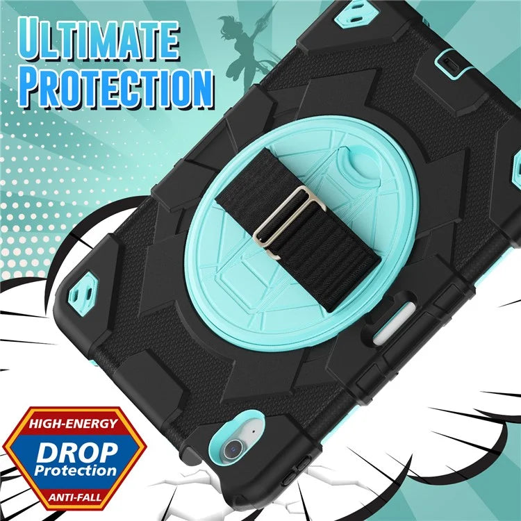 For iPad Air 11 (2024) Case Kickstand Hand Strap PC+Silicone Tablet Cover with Shoulder Strap