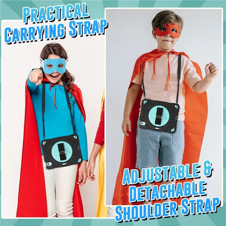 For iPad Air 11 (2024) Case Kickstand Hand Strap PC+Silicone Tablet Cover with Shoulder Strap