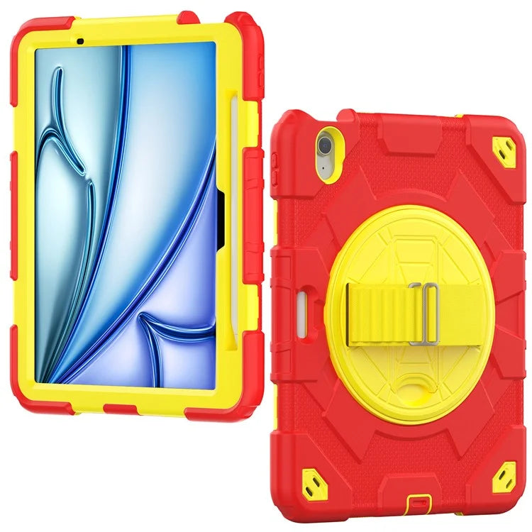 For iPad Air 11 (2024) Case Kickstand Hand Strap PC+Silicone Tablet Cover with Shoulder Strap