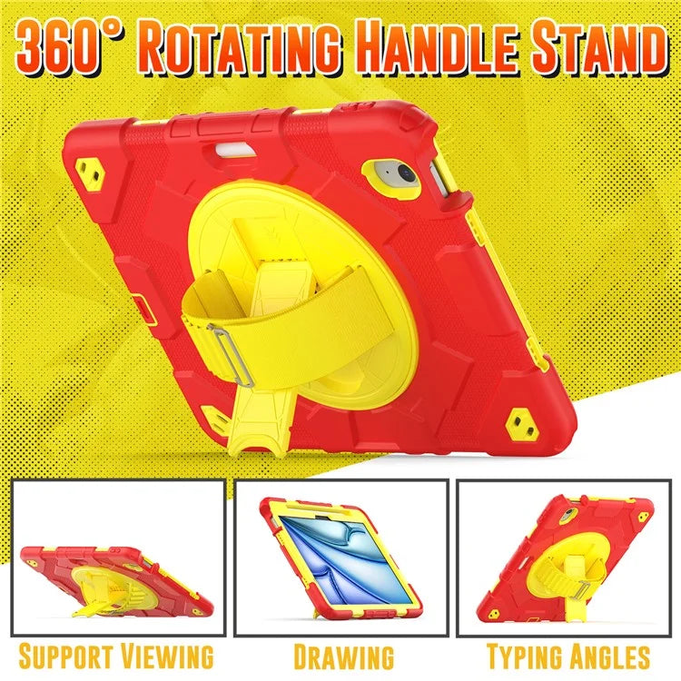 For iPad Air 11 (2024) Case Kickstand Hand Strap PC+Silicone Tablet Cover with Shoulder Strap