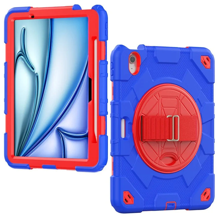 For iPad Air 11 (2024) Case Kickstand Hand Strap PC+Silicone Tablet Cover with Shoulder Strap