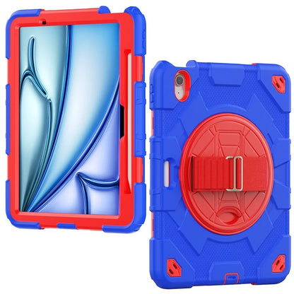 For iPad Air 11 (2024) Case Kickstand Hand Strap PC+Silicone Tablet Cover with Shoulder Strap