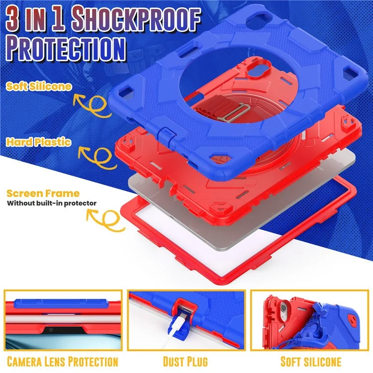 For iPad Air 11 (2024) Case Kickstand Hand Strap PC+Silicone Tablet Cover with Shoulder Strap