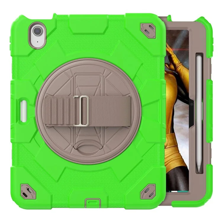 For iPad Air 11 (2024) Case Kickstand Hand Strap PC+Silicone Tablet Cover with Shoulder Strap